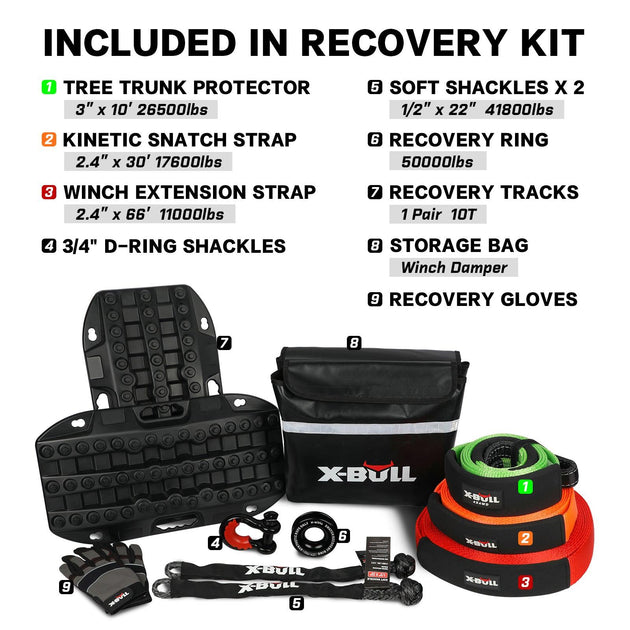 Buy X-BULL 4WD Winch Recovery Kit 12Pcs Recovery Tracks Snatch Strap Soft Shackles Recovery Ring discounted | Products On Sale Australia