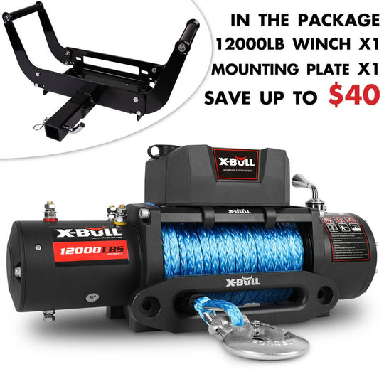 Buy X-BULL 4x4 Electric Winch 12V 12000LBS synthetic rope 4WD Car with winch mounting plate discounted | Products On Sale Australia