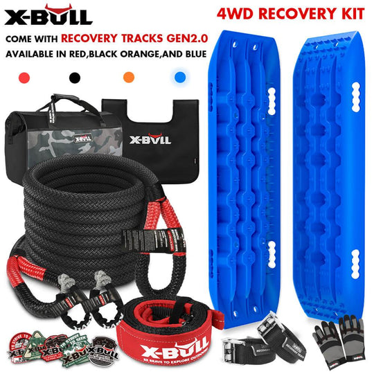 Buy X-BULL 4X4 Recovery Kit Kinetic Recovery Rope Snatch Strap With 2PCS Recovery Tracks 4WD Gen2.0 Blue discounted | Products On Sale Australia