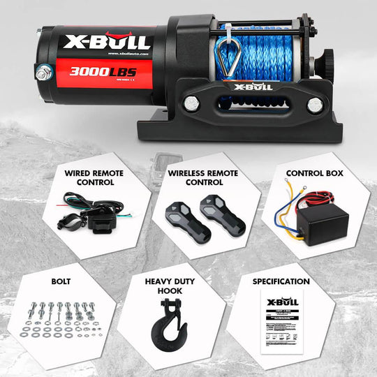 Buy X-BULL Electric Winch 12V 3000LBS Synthetic Rope ATV UTV Boat Trailer With 2 X Wireless remote discounted | Products On Sale Australia