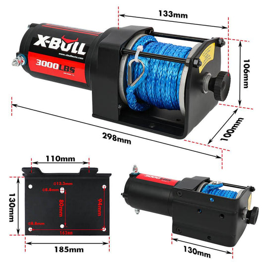 Buy X-BULL Electric Winch 12V 3000LBS Synthetic Rope ATV UTV Boat Trailer With 2 X Wireless remote discounted | Products On Sale Australia