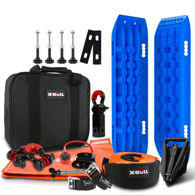 Buy X-BULL Winch Recovery Kit Snatch Strap Off Road 4WD Mounting Pins Recovery Tracks Boards Gen 2.0 Blue discounted | Products On Sale Australia