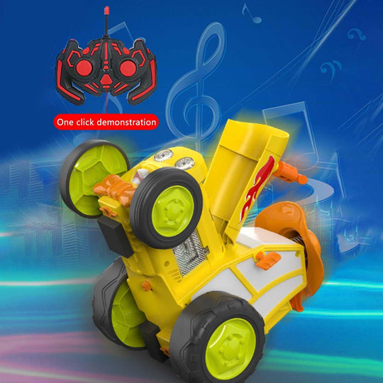 Buy Yellow 360 Rotating Crazy Jumping Car with Light Music Remote Control RC Stunt Car AU discounted | Products On Sale Australia