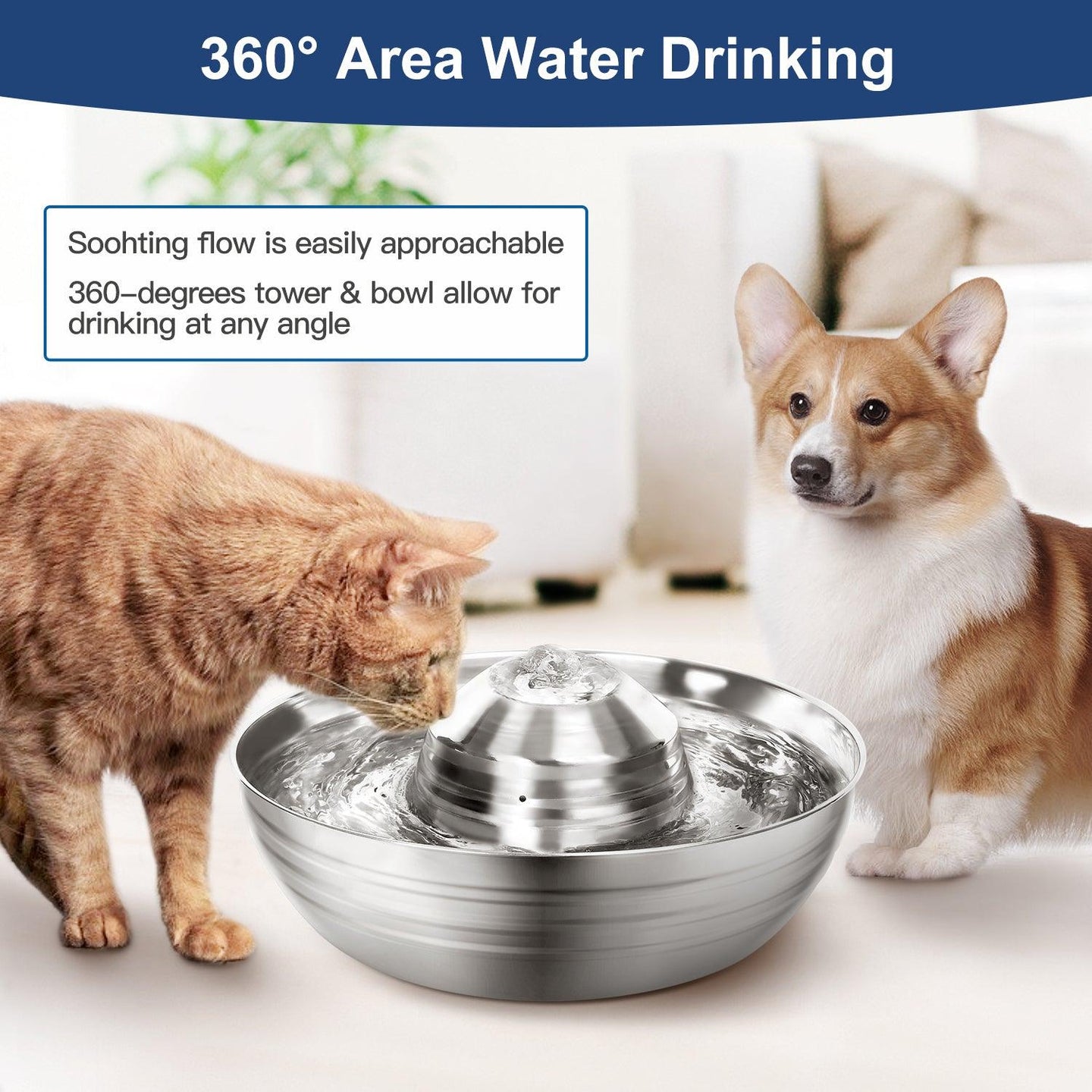 Buy YES4PETS 2L Automatic Electric Pet Water Fountain Dog Cat Stainless Steel Feeder Bowl Dispenser discounted | Products On Sale Australia