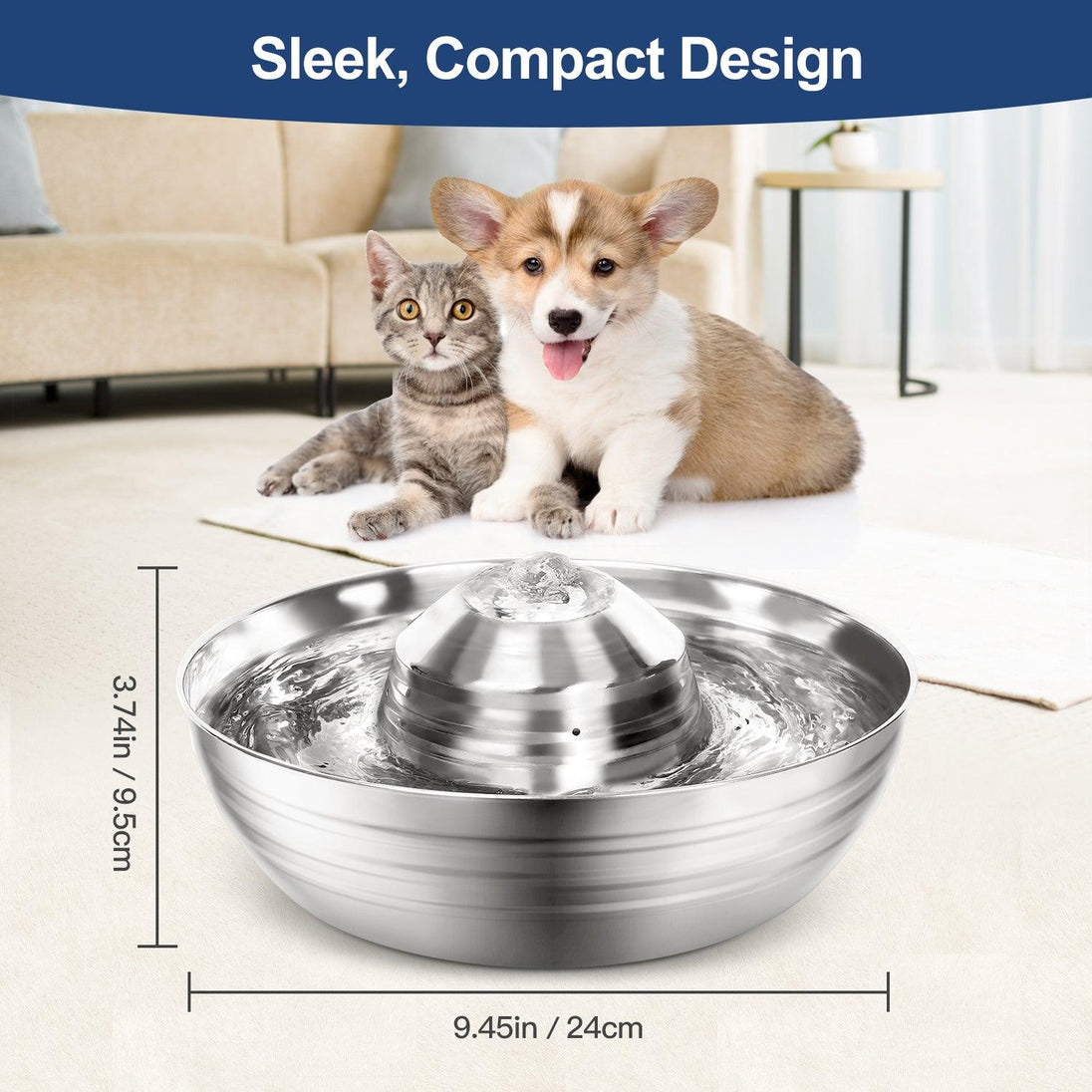 Buy YES4PETS 2L Automatic Electric Pet Water Fountain Dog Cat Stainless Steel Feeder Bowl Dispenser discounted | Products On Sale Australia