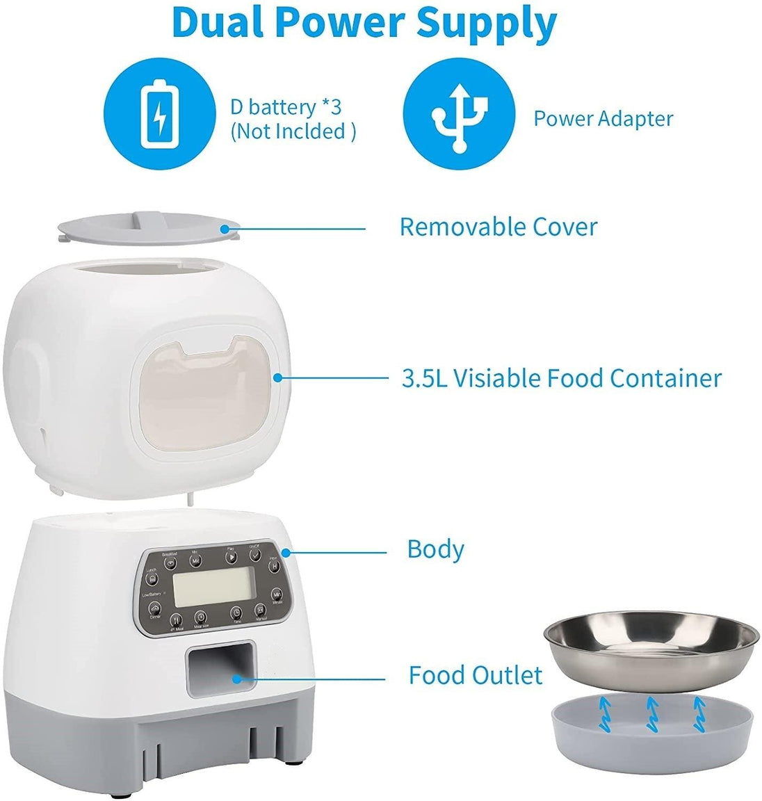 Buy YES4PETS 3.5L Visible Automatic Digital Pet Dog Cat Feeder Food Bowl Dispenser discounted | Products On Sale Australia