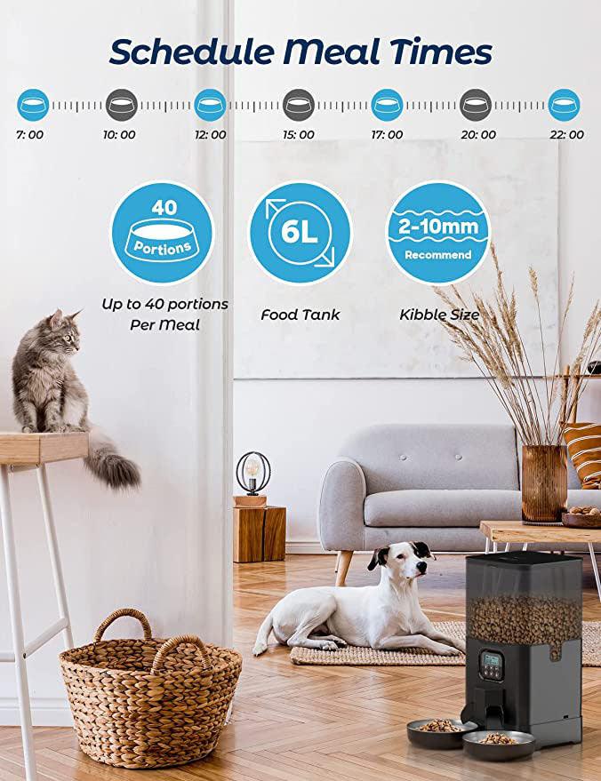 Buy YES4PETS 6L Automatic Digital Pet Dog Cat Feeder Double Food Bowl Dispenser discounted | Products On Sale Australia