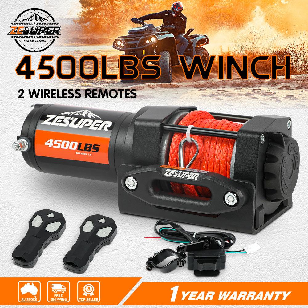 Buy ZESUPER 12V Winch 4500LBS Electric Winch ATV Winch Synthetic Rope BOAT Trailer discounted | Products On Sale Australia