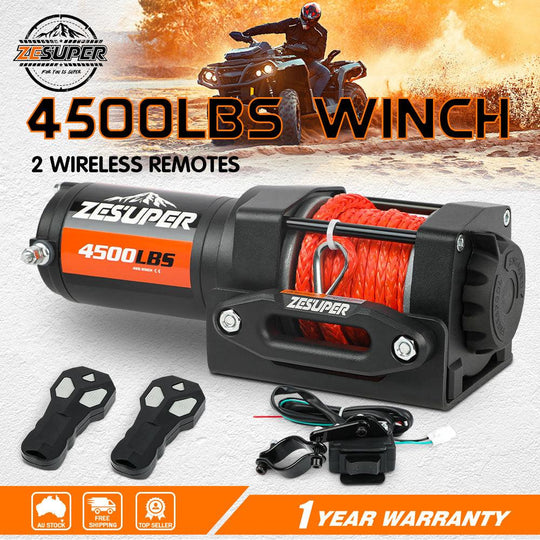 Buy ZESUPER 12V Winch 4500LBS Electric Winch ATV Winch Synthetic Rope BOAT Trailer discounted | Products On Sale Australia