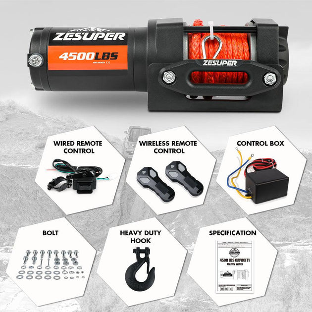 Buy ZESUPER 12V Winch 4500LBS Electric Winch ATV Winch Synthetic Rope BOAT Trailer discounted | Products On Sale Australia