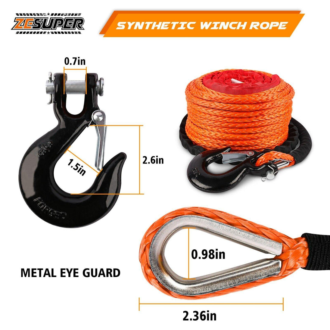 Buy ZESUPER Winch Rope 9.5MM X 30M Dyneema SK75 Hook Synthetic Car Tow Recovery Cable Hook discounted | Products On Sale Australia