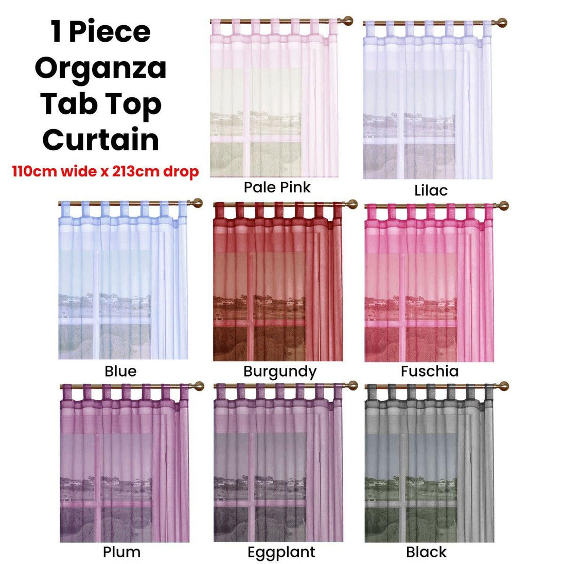 Buy 1 Piece Organza Tab Top Curtain 110 x 213 cm Blue discounted | Products On Sale Australia