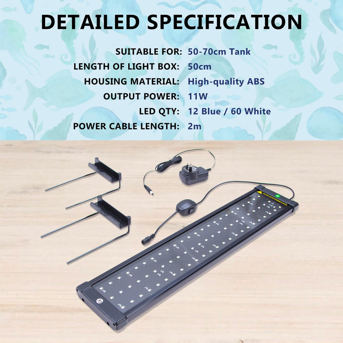 Buy 11W Set 2 Aquarium Blue White LED Light for Tank 50-70cm discounted | Products On Sale Australia