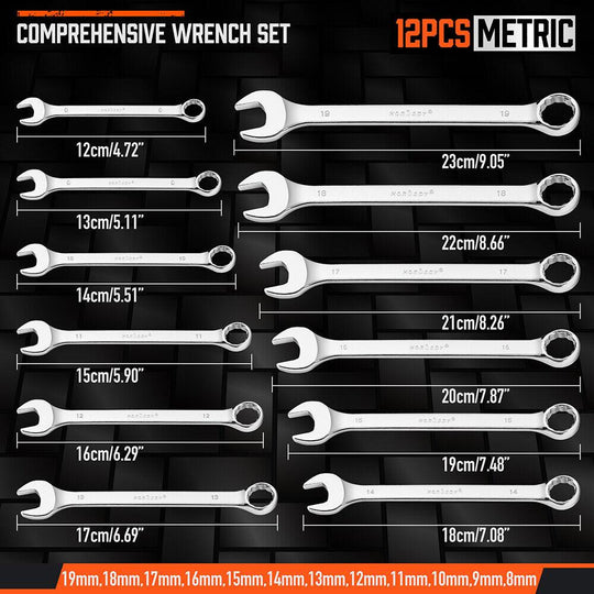 Buy 12x Metric Combination Spanner Ring Open Ended Combo Wrench CRV Storage Tool discounted | Products On Sale Australia