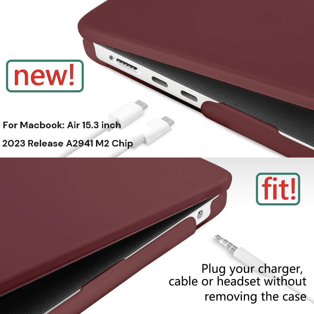 Buy 15 inch Air 2023 MacBook Air Matte Case A2941 M2 Chip Hard Shell Case Keyboard Cover Wine Red discounted | Products On Sale Australia