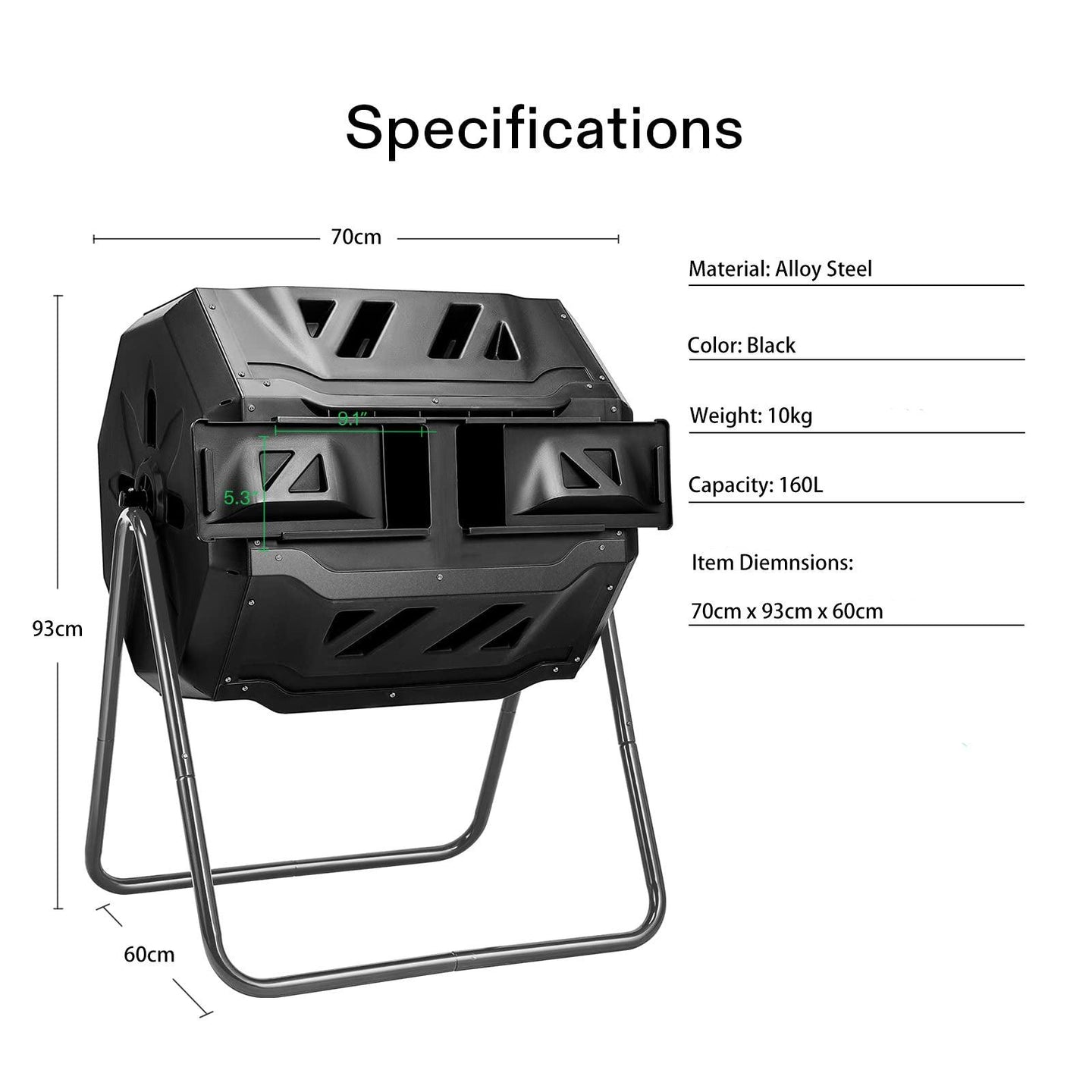 Buy 160L Large Outdoor Compost Bin Dual Chamber Tumbling Composter Tumbler Rotating discounted | Products On Sale Australia