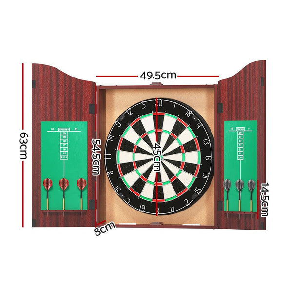 Buy 18" Dartboard Dart Board with Steel Darts Wooden Cabinet Party Game discounted | Products On Sale Australia