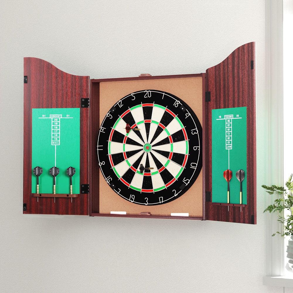 Buy 18" Dartboard Dart Board with Steel Darts Wooden Cabinet Party Game discounted | Products On Sale Australia