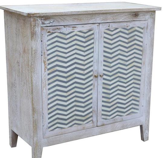 Buy 2 drawer whitewashed cabinet with Grey/White bone chevron design 82(w)x80(h)x36(d) discounted | Products On Sale Australia