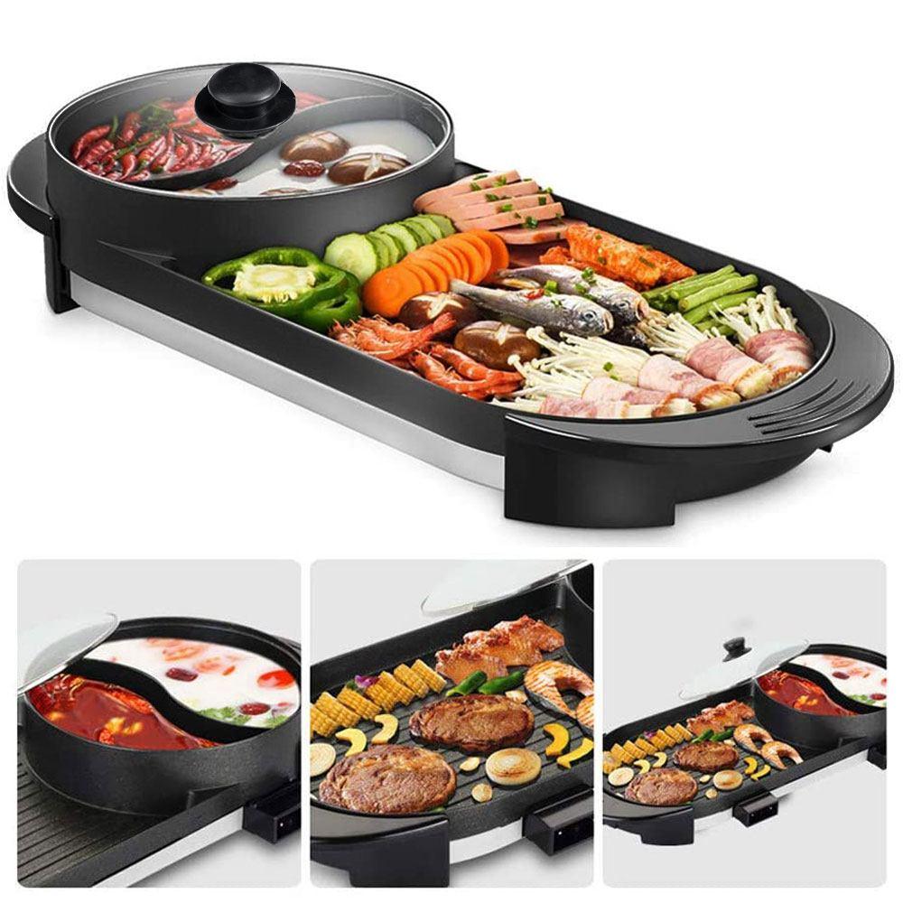 Buy 2-IN-1 Electric Hot Pot BBQ Oven Smokeless Non Stick Barbecue Hotpot Grill Pan discounted | Products On Sale Australia