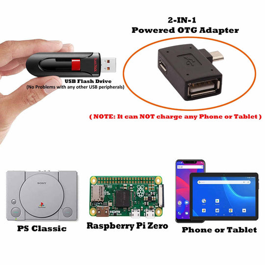 Buy 2-in-1 Powered Micro USB OTG Adapter Left Angled PlayStaion Classic Chromecast Android Phone Tablet discounted | Products On Sale Australia