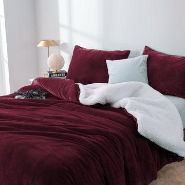 Buy 2 in 1 teddy sherpa duvet cover set and blanket king aubergine discounted | Products On Sale Australia