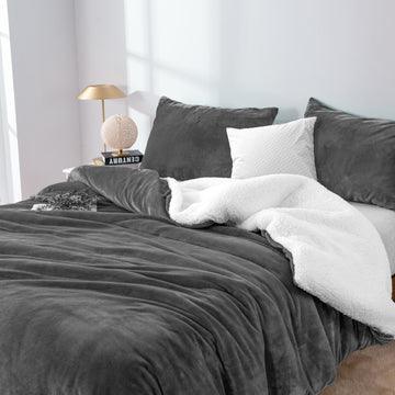 Buy 2 in 1 teddy sherpa duvet cover set and blanket queen charcoal discounted | Products On Sale Australia