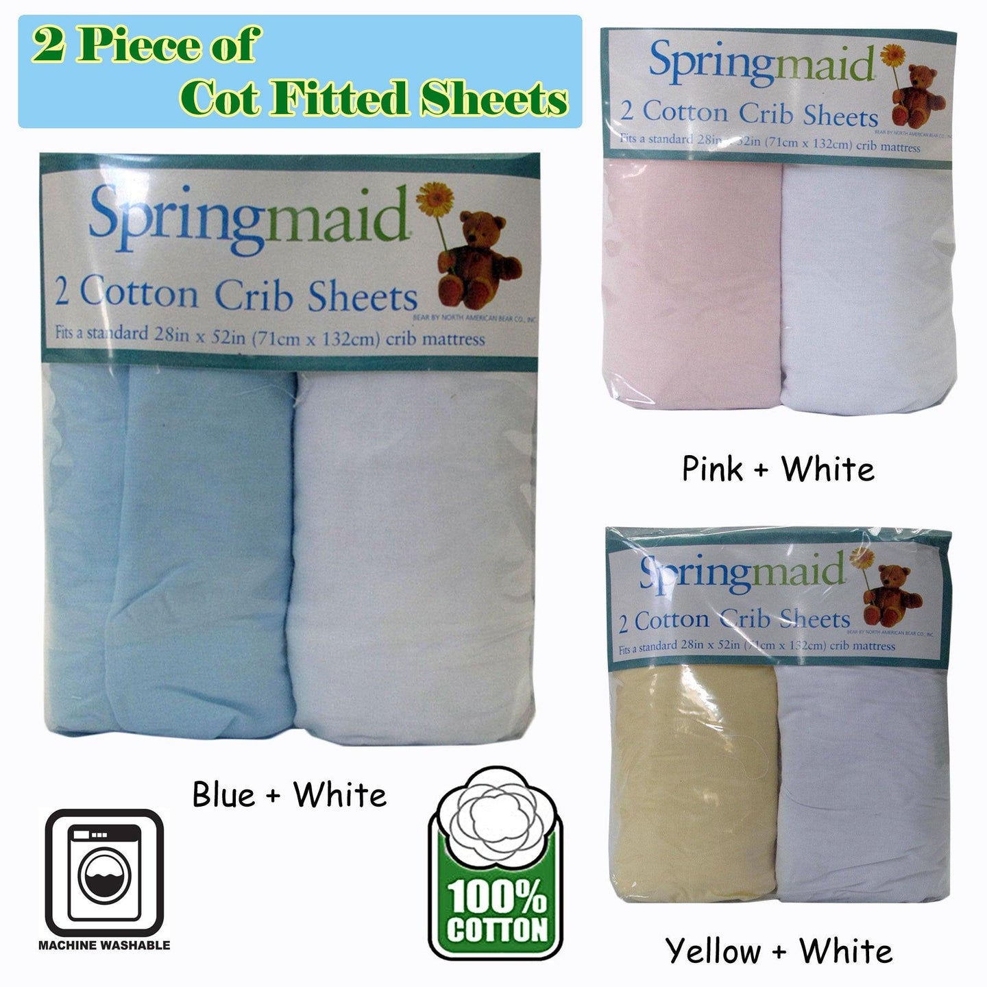 Buy 2 Piece of Baby Cot Cotton Fitted Sheet Blue & White discounted | Products On Sale Australia