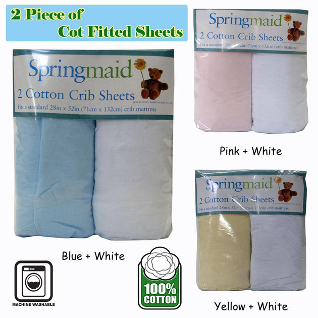 Buy 2 Piece of Baby Cot Cotton Fitted Sheet Yellow & White discounted | Products On Sale Australia