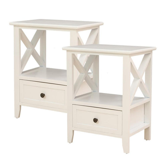 Buy 2-tier Bedside Table with Storage Drawer 2 PC Rustic White discounted | Products On Sale Australia