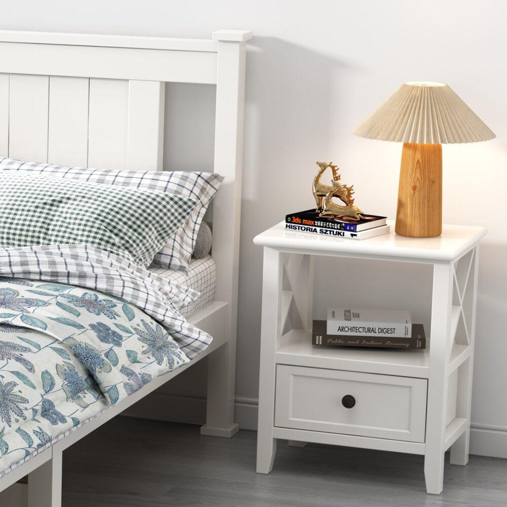 Buy 2-tier Bedside Table with Storage Drawer 2 PC Rustic White discounted | Products On Sale Australia