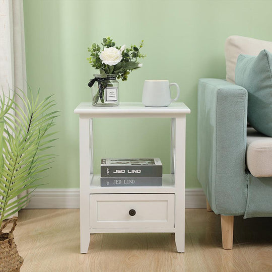 Buy 2-tier Bedside Table with Storage Drawer 2 PC Rustic White discounted | Products On Sale Australia