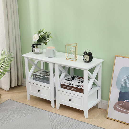 Buy 2-tier Bedside Table with Storage Drawer 2 PC Rustic White discounted | Products On Sale Australia