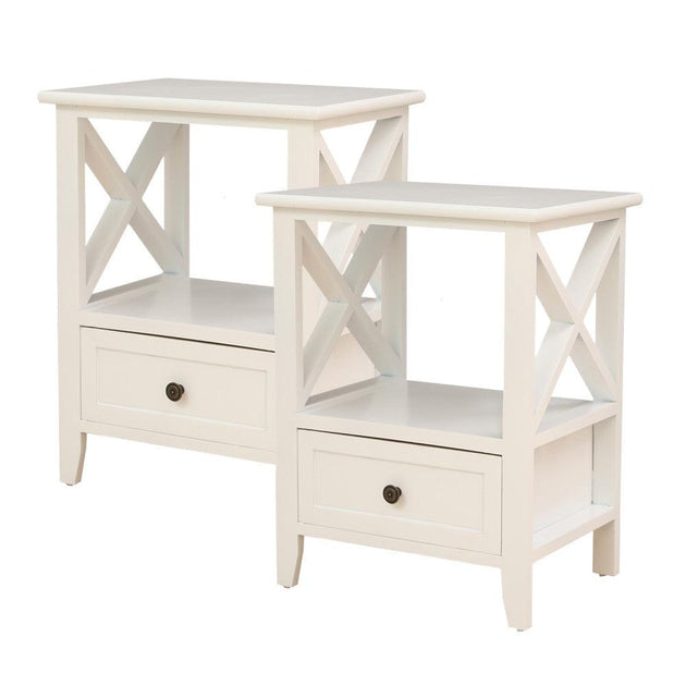 2-tier Bedside Table with Storage Drawer 2 PC Rustic White Products On Sale Australia | Furniture > Bedroom Category