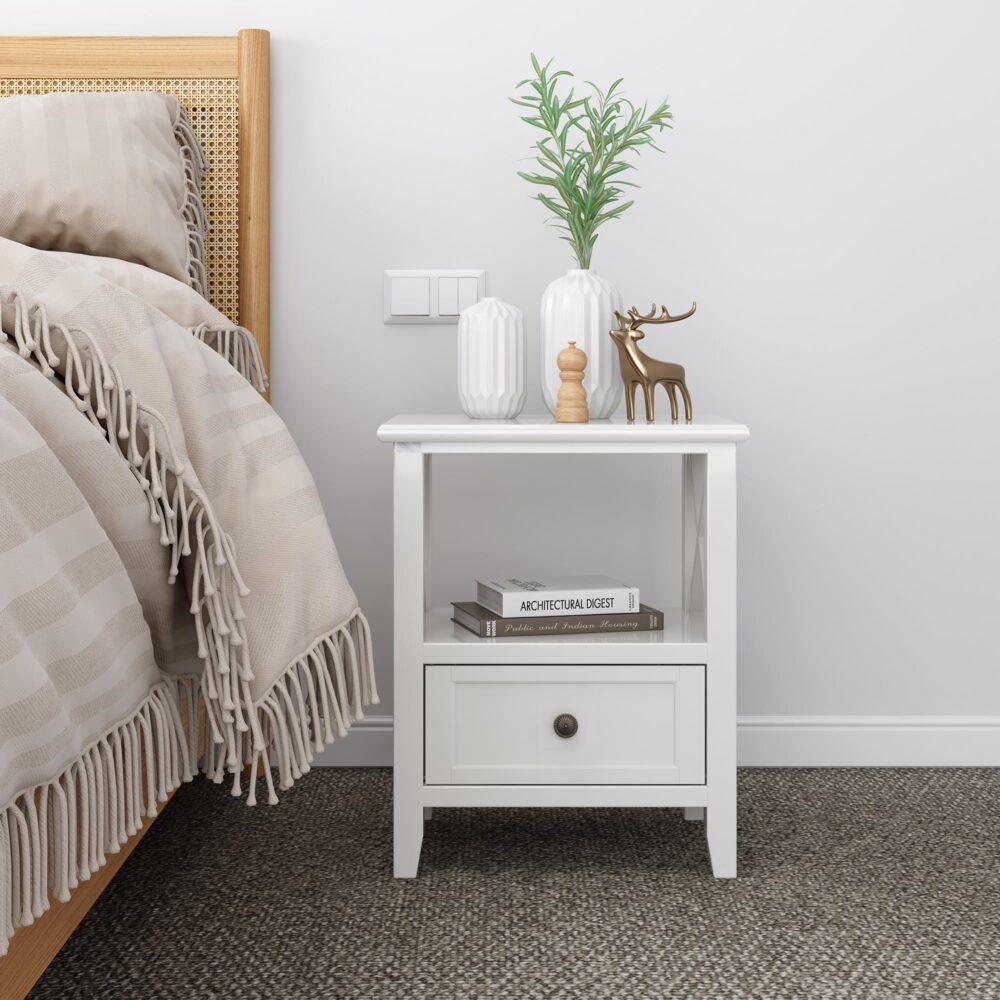 2-tier Bedside Table with Storage Drawer 2 PC Rustic White Products On Sale Australia | Furniture > Bedroom Category
