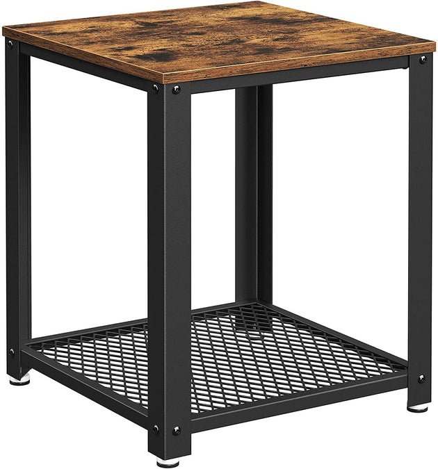 Buy 2-Tier Side Table with Storage Shelf with Metal Frame Rustic Brown discounted | Products On Sale Australia