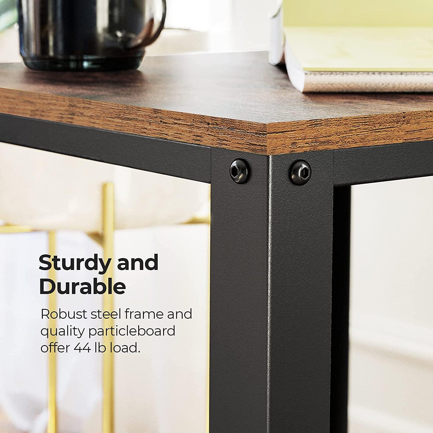 Buy 2-Tier Side Table with Storage Shelf with Metal Frame Rustic Brown discounted | Products On Sale Australia