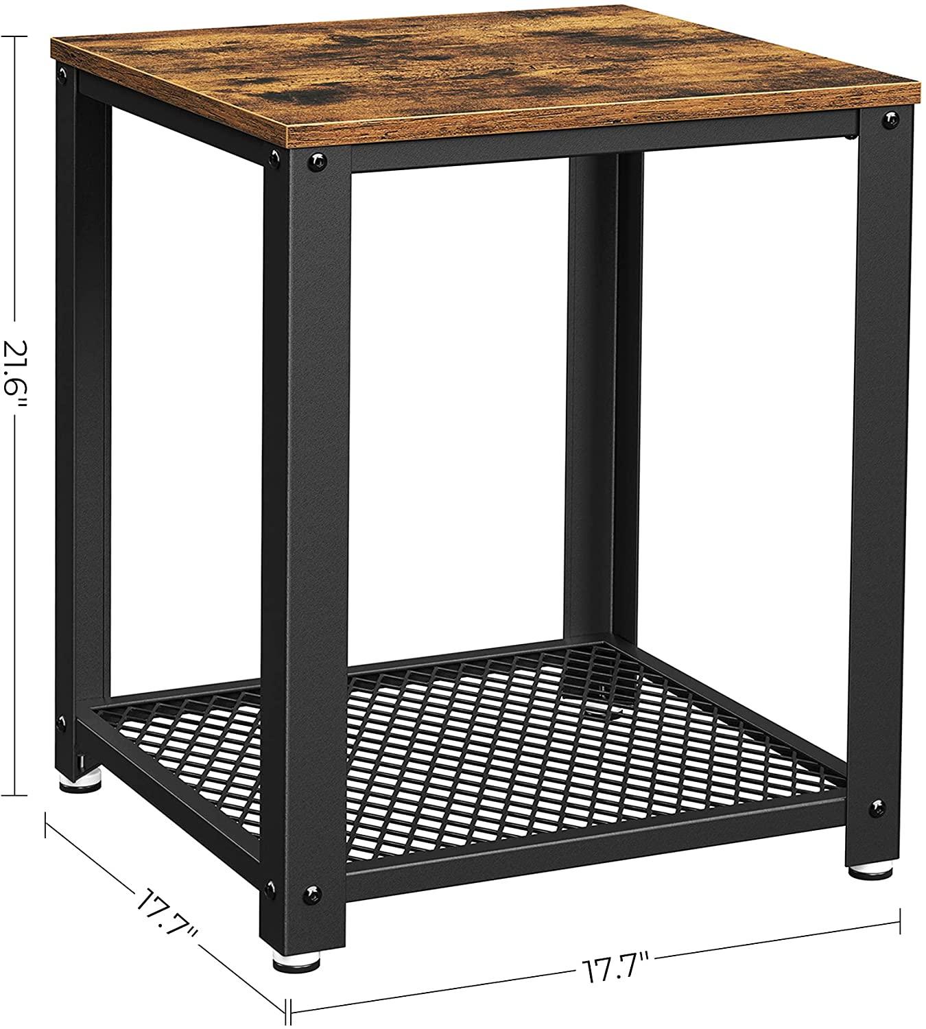 Buy 2-Tier Side Table with Storage Shelf with Metal Frame Rustic Brown discounted | Products On Sale Australia