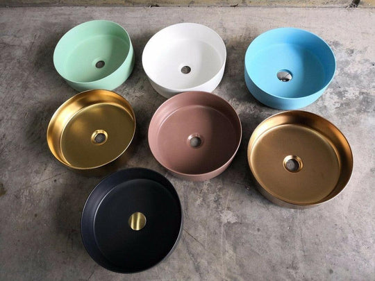 Buy 2023 Matte Black matte white matte Pink Green Gold Copper Round 360 mm Dia top counter basin porcelain sink discounted | Products On Sale Australia