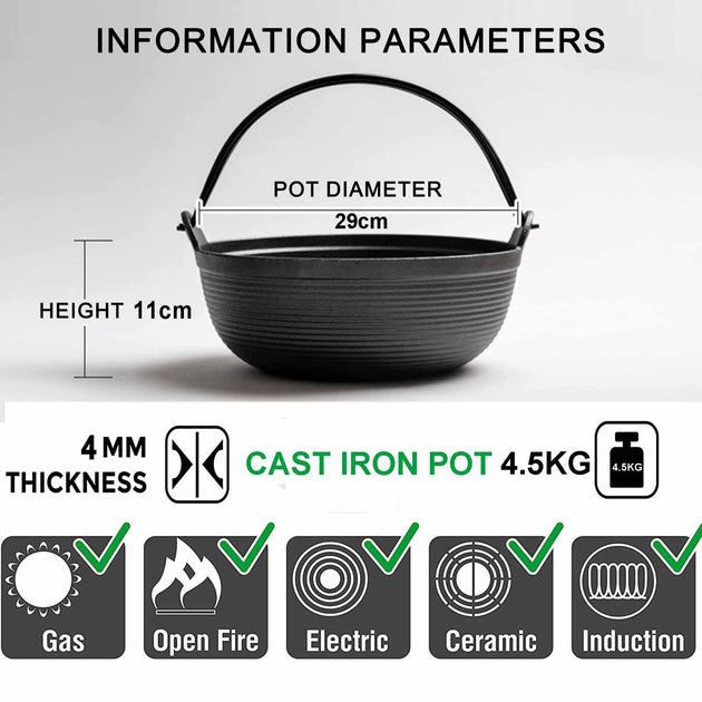 Buy 29cm Cast Iron Sukiyaki Iron Pot Japanese Shabu Shabu Pot Pan Stockpot Wooden Lid Home Camping Picnic discounted | Products On Sale Australia