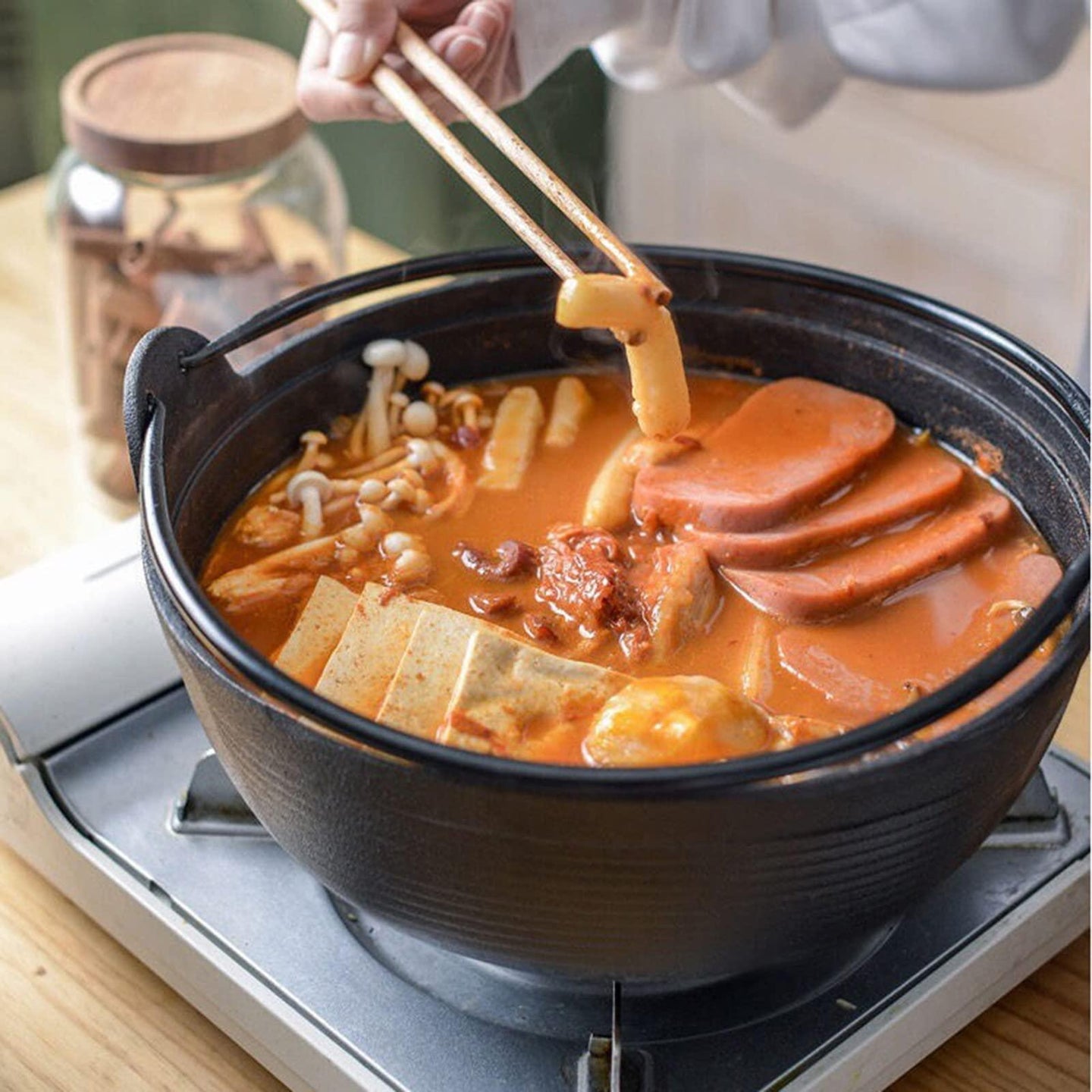 Buy 29cm Cast Iron Sukiyaki Iron Pot Japanese Shabu Shabu Pot Pan Stockpot Wooden Lid Home Camping Picnic discounted | Products On Sale Australia