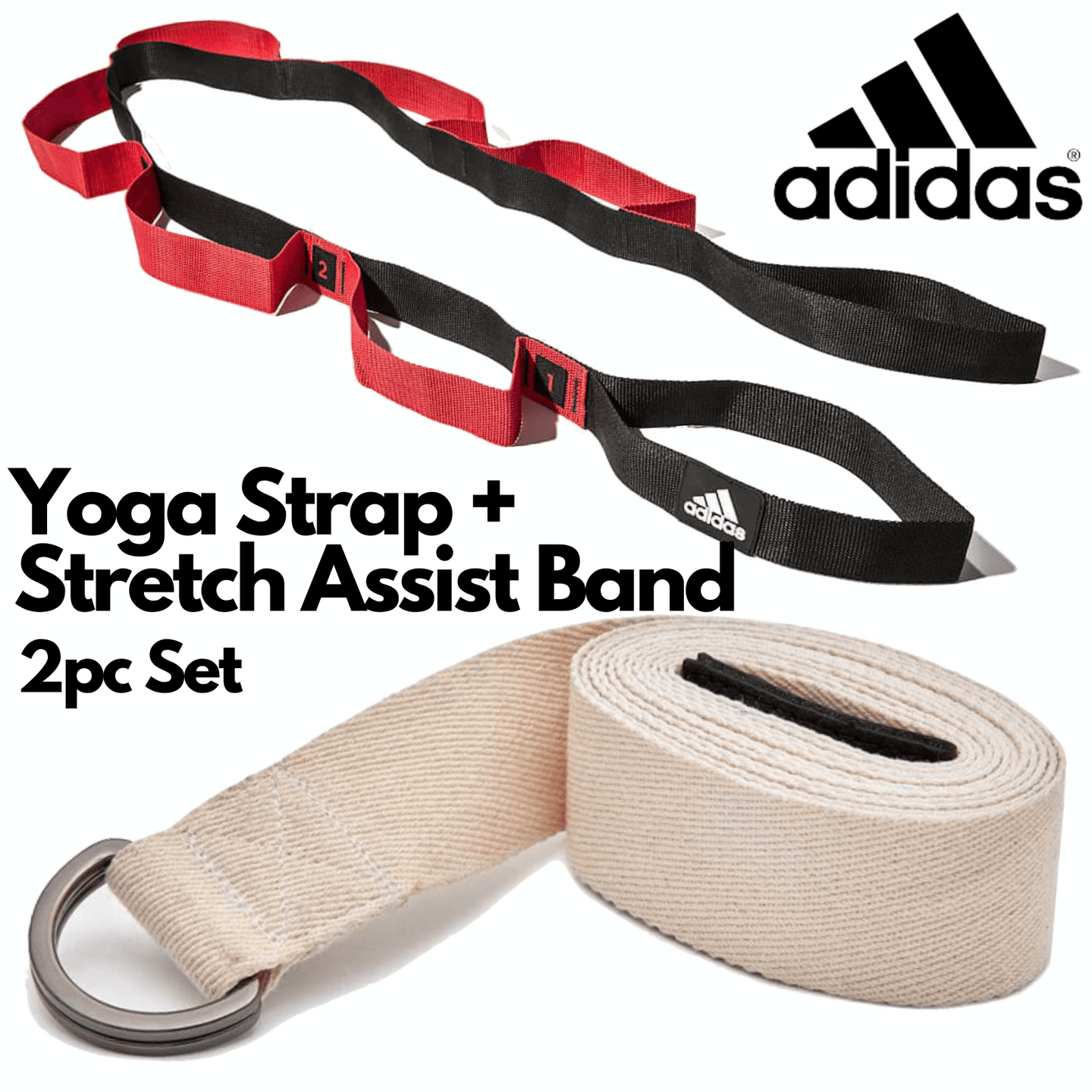 Buy 2pc Set Adidas Stretch Assist Band Looped + Yoga Strap 2.5m Long Adjustable Belt discounted | Products On Sale Australia