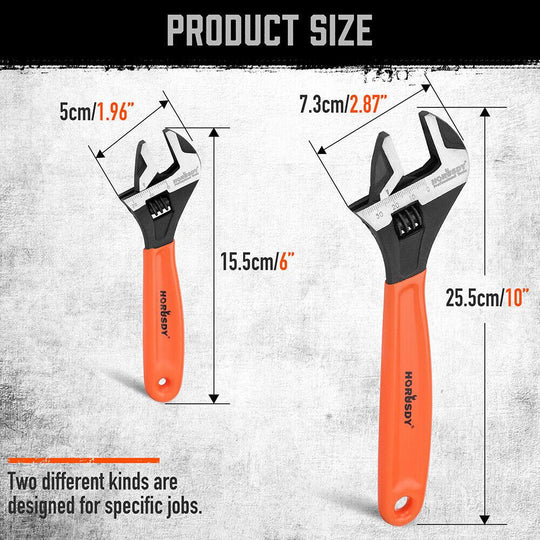 Buy 2x Adjustable Wrench Set 6" 10" Wide Jaw Spanner Cr-V Steel Workshop Metric SAE discounted | Products On Sale Australia