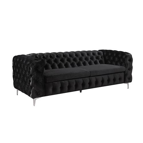 Buy 3+2+1 Seater Sofa Classic Button Tufted Lounge in Black Velvet Fabric with Metal Legs discounted | Products On Sale Australia