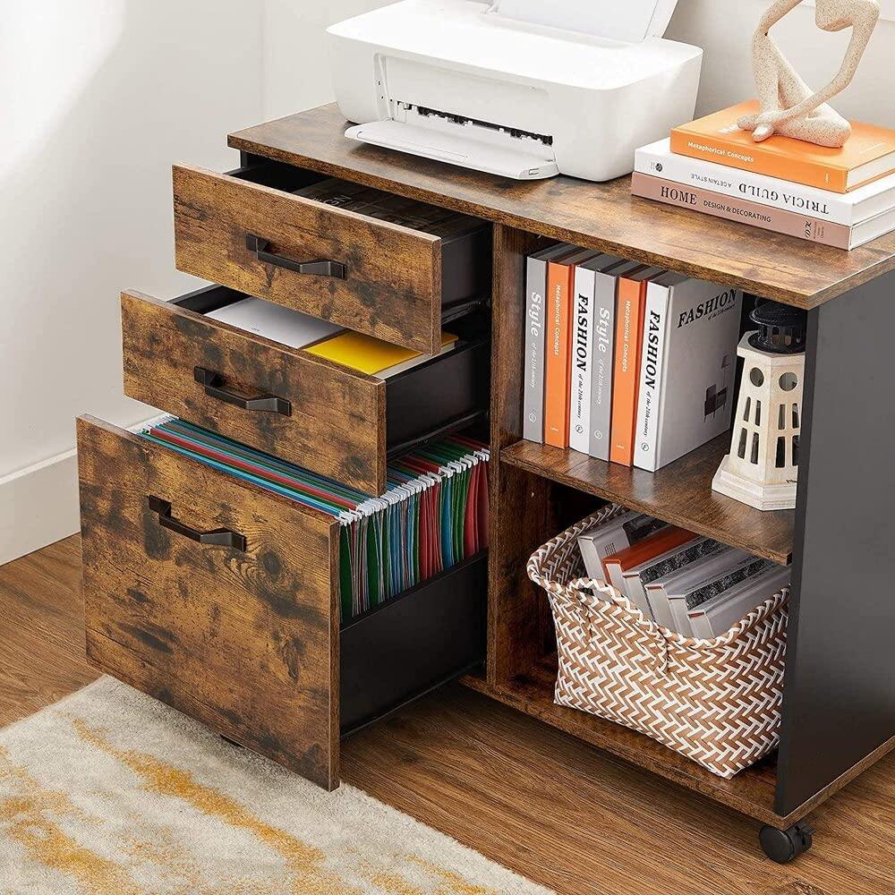 Buy 3-Drawer File Cabinet with Open Compartments for A4 Rustic Brown and Black discounted | Products On Sale Australia