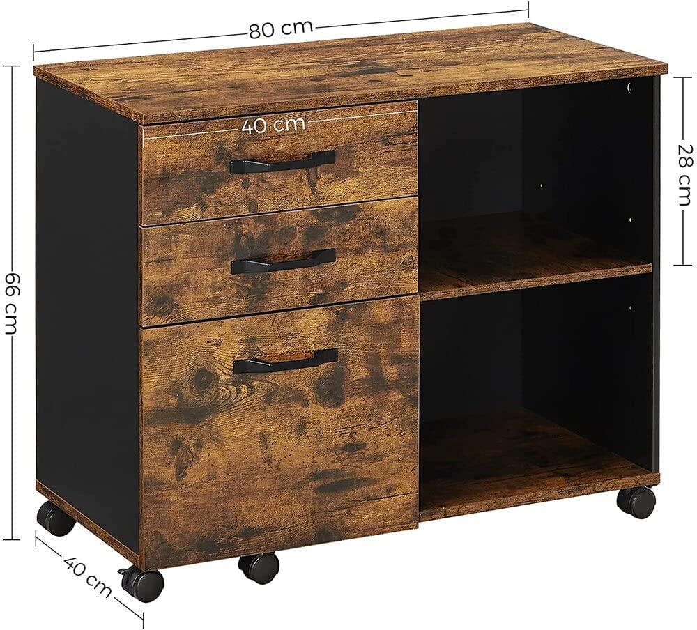 Buy 3-Drawer File Cabinet with Open Compartments for A4 Rustic Brown and Black discounted | Products On Sale Australia