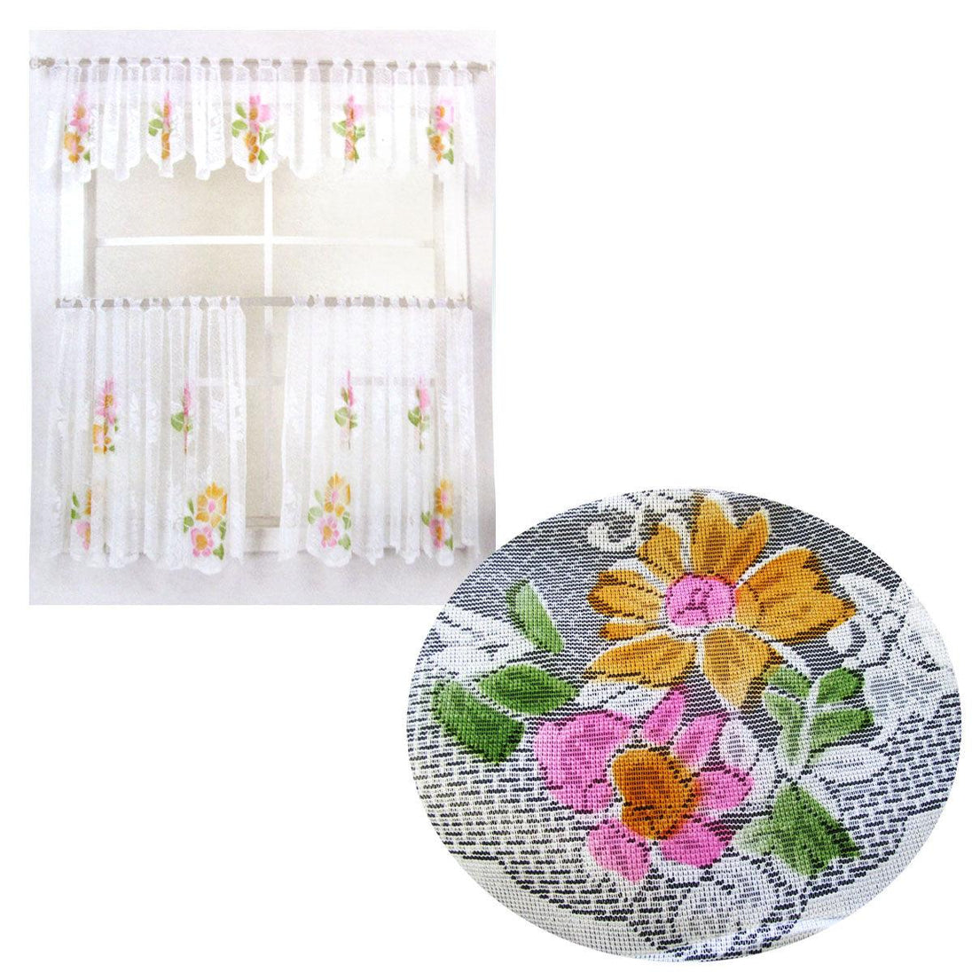 Buy 3 Pce Cafe Blooms Lace Kitchen Curtain Set discounted | Products On Sale Australia