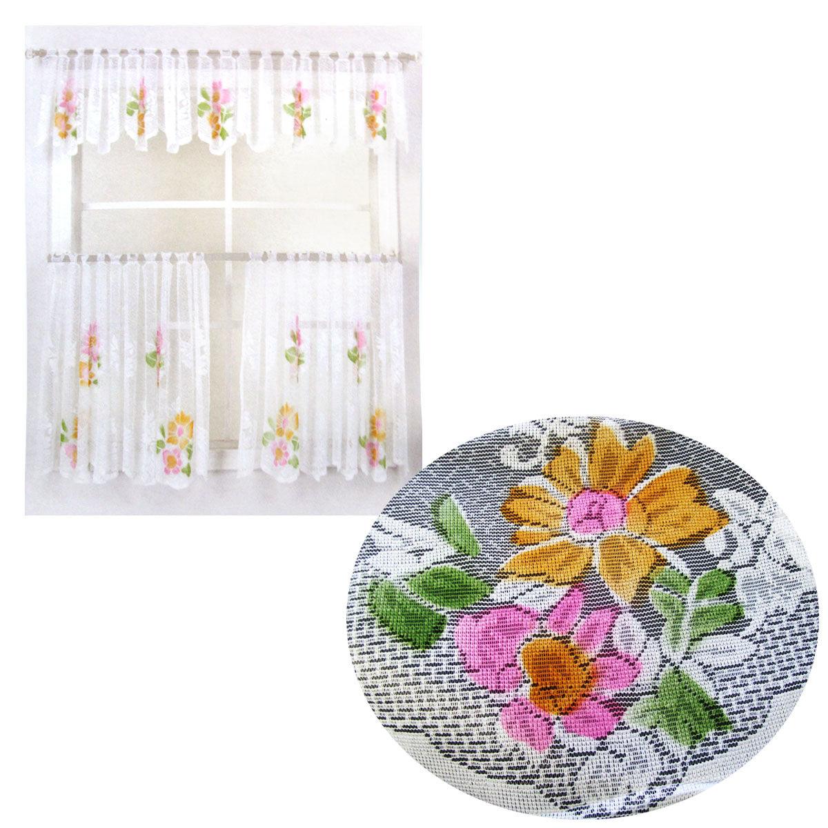 Buy 3 Pce Cafe Blooms Lace Kitchen Curtain Set discounted | Products On Sale Australia