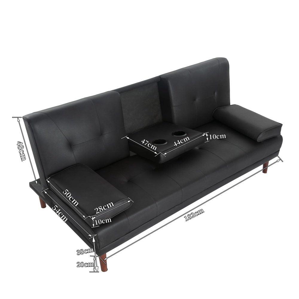 Buy 3 Seater Adjustable Sofa Bed With Cup Holder Black discounted | Products On Sale Australia