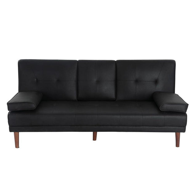Buy 3 Seater Adjustable Sofa Bed With Cup Holder Black discounted | Products On Sale Australia